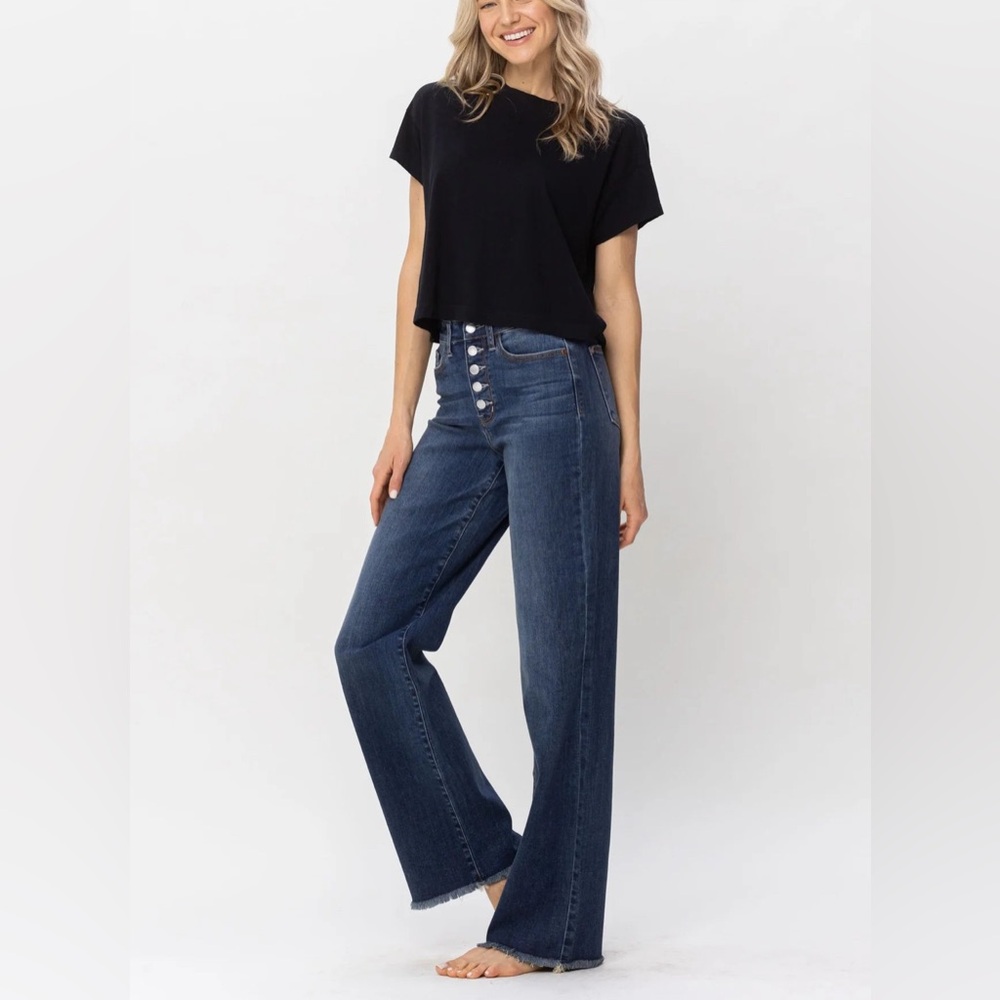NWT Judy Blue Women’s Sz 9/29 Stretch High Waist Dark Wash Button Fly Wide Leg